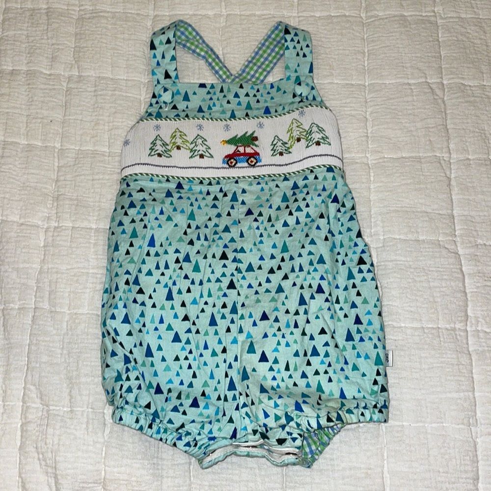 Beau Et Belle Reversible Smocked Christmas Cars Bubble Size 3 Months